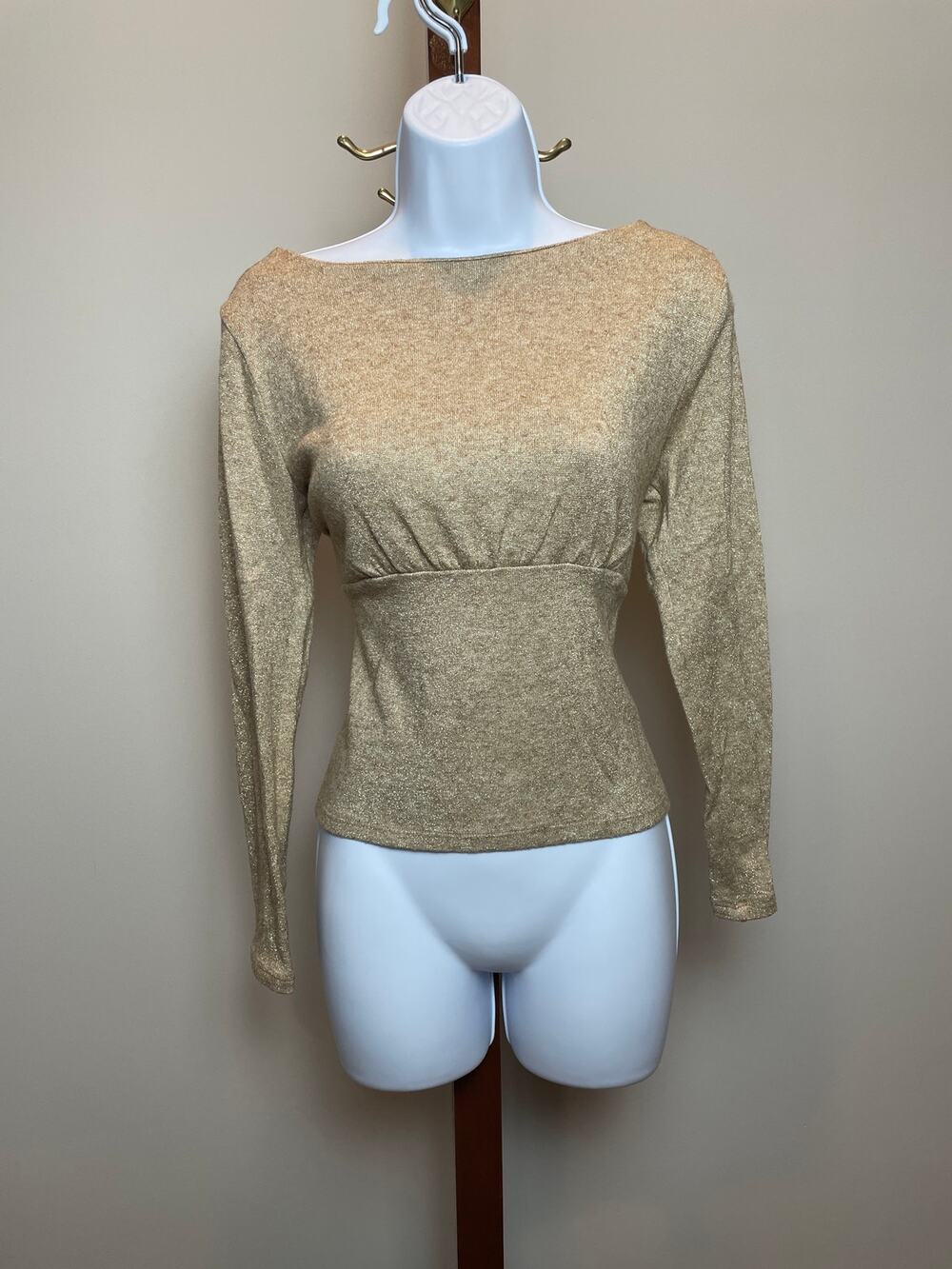Banana Republic Metallic Thread Knit Cutout Back Sweater Top Tan Size M